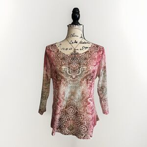 VTG Y2K World Unity Pink Supernova Embellished Artsy Grunge Top Sz M